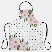 ウォーターカラーピンクホワイトローズ白黒水玉模様 エプロン (正面)