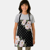 ウォーターカラーピンクホワイトローズ白黒水玉模様 エプロン (インサイチュ)