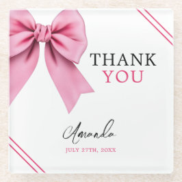 ウォーターカラーピンクボウシック甘い16誕生日 ガラスコースター