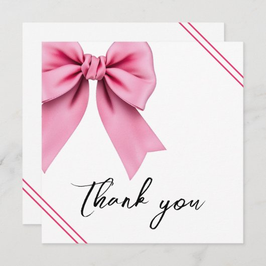 ウォーターカラーピンクボウシック甘い16誕生日 サンキューカード (正面/裏面)