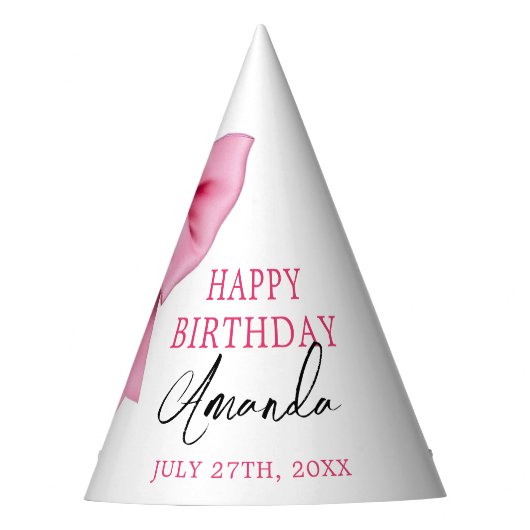 ウォーターカラーピンクボウシック甘い16誕生日 パーティーハット (正面)