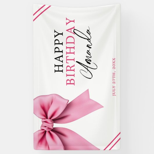 ウォーターカラーピンクボウシック甘い16誕生日 横断幕 (縦)