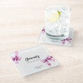 ウォーターカラーピンクボウズコケットスウィート16誕生日 ガラスコースター (アングル)