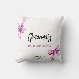 ウォーターカラーピンクボウズコケットスウィート16誕生日 クッション