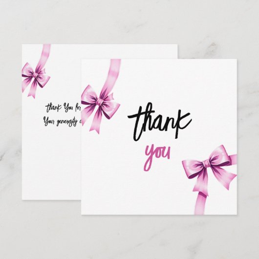 ウォーターカラーピンクボウズコケットスウィート16誕生日 サンキューカード (正面/裏面)