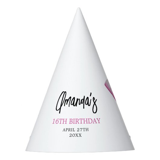 ウォーターカラーピンクボウズコケットスウィート16誕生日 パーティーハット (正面)