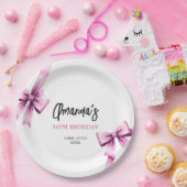 ウォーターカラーピンクボウズコケットスウィート16誕生日 ペーパープレート (パーティー)