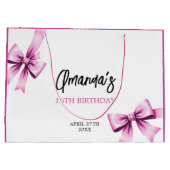 ウォーターカラーピンクボウズコケットスウィート16誕生日 ラージペーパーバッグ (裏面)