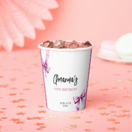 ウォーターカラーピンクボウズコケットスウィート16誕生日 紙コップ