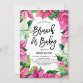 ウォーターカラーピンクポインセチアスベビーシャワーブランチ 招待状 (正面)