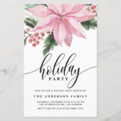 ウォーターカラーピンクポインセティアホリデイ招待状 (正面)