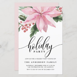 ウォーターカラーピンクポインセティアホリデイ招待状