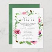 ウォーターカラーピンクポピー結婚ズゲスト詳細 エンクロージャーカード (正面/裏面)
