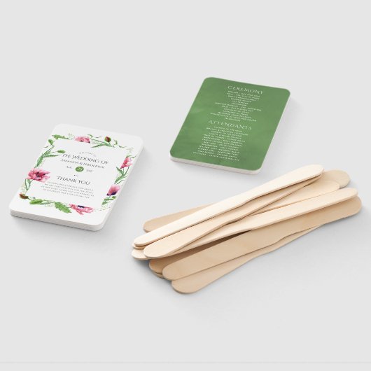 ウォーターカラーピンクポピー結婚式 プログラム ハンドファン (組立なし)