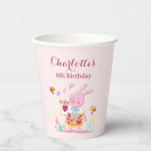 ウォーターカラーピンクラビットガーデン子供の誕生日 紙コップ (正面)