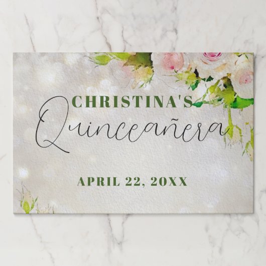 ウォーターカラーピンクローズキンセアニラ紙ランチョンマット ペーパーパッド (正面)