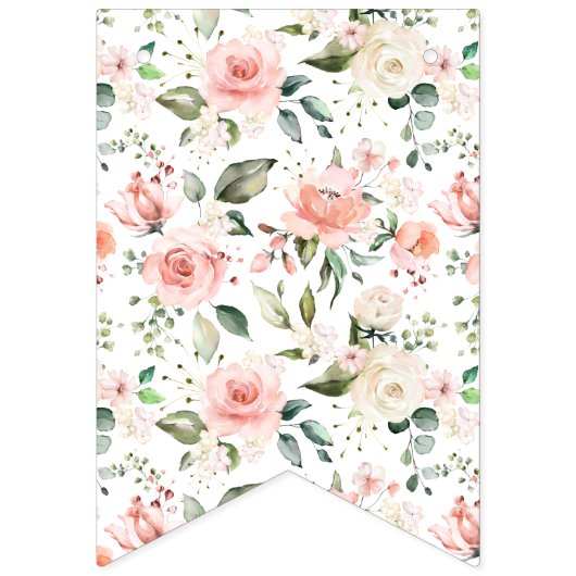 ウォーターカラーピンクローズグリーンリーハッピーバースデー バンティングフラッグ (第1の旗)