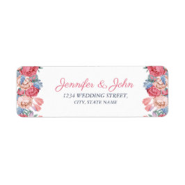 ウォーターカラーピンクローズシック結婚差出人住所 ラベル