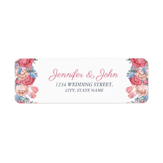 ウォーターカラーピンクローズシック結婚差出人住所 ラベル (正面)