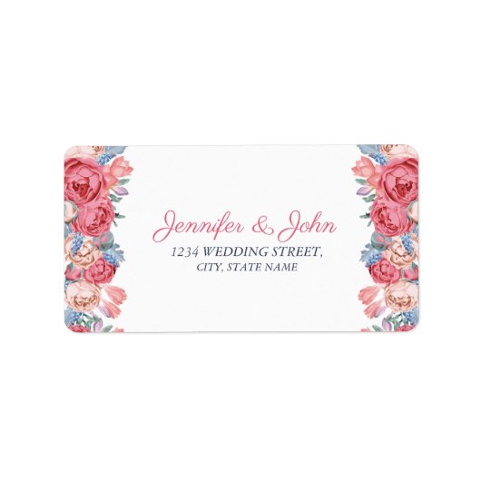 ウォーターカラーピンクローズシック結婚差出人住所 ラベル (正面)