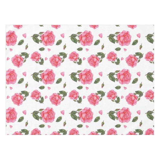 ウォーターカラーピンクローズシャビーシックデザイン テーブルクロス (正面(横))