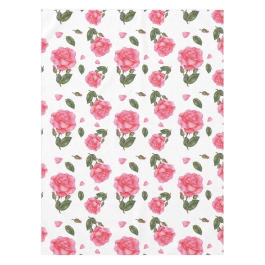 ウォーターカラーピンクローズシャビーシックデザイン テーブルクロス (正面)