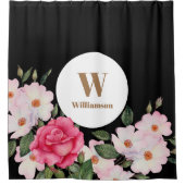 ウォーターカラーピンクローズバレリナボタニカル絵画ズ シャワーカーテン (正面)