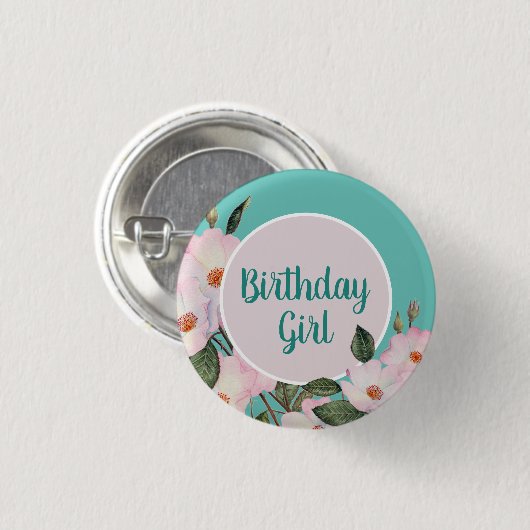 ウォーターカラーピンクローズバレリナボタニカル絵画ズ 缶バッジ (正面&裏面)