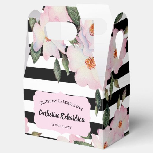 ウォーターカラーピンクローズバレリーナフローラストライプ フェイバーボックス (オープン)