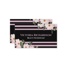 ウォーターカラーピンクローズバレリーナフローラストライプ 名刺
