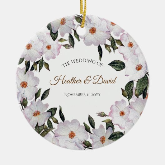 ウォーターカラーピンクローズバレリーナフローラデザイン セラミックオーナメント (正面)