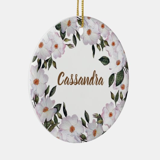 ウォーターカラーピンクローズバレリーナフローラデザイン セラミックオーナメント (右)