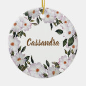 ウォーターカラーピンクローズバレリーナフローラデザイン セラミックオーナメント (正面)