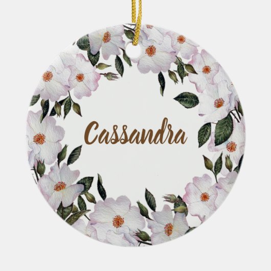 ウォーターカラーピンクローズバレリーナフローラデザイン セラミックオーナメント (正面)