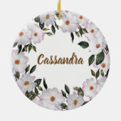 ウォーターカラーピンクローズバレリーナフローラデザイン セラミックオーナメント (裏面)