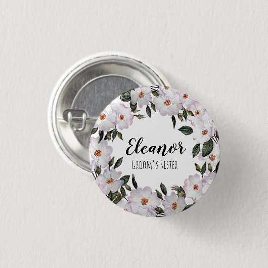 ウォーターカラーピンクローズバレリーナフローラ結婚ズ 缶バッジ (正面&裏面)