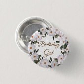 ウォーターカラーピンクローズバレリーナフローラ誕生日 缶バッジ (正面&裏面)