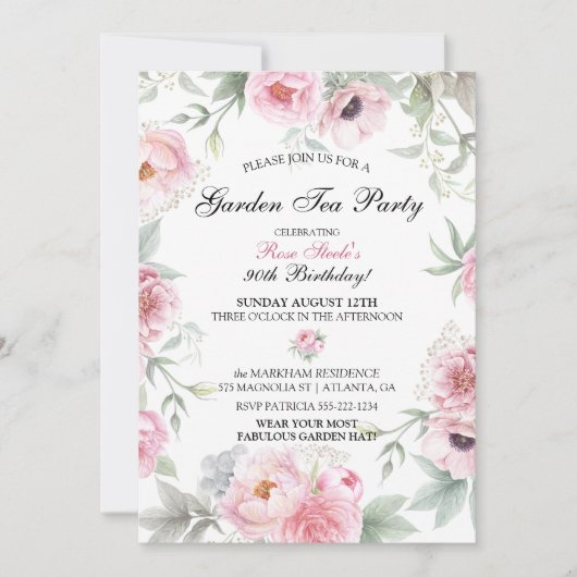 ウォーターカラーピンクローズフラワーズ 招待状 (正面)