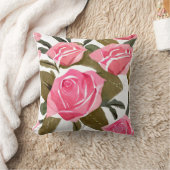 ウォーターカラーピンクローズブーケ装飾用クッション クッション (ブランケット)