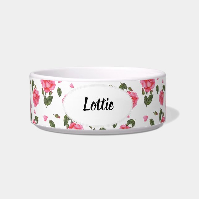 ウォーターカラーピンクローズボタニックイラストレーション ボウル (正面)