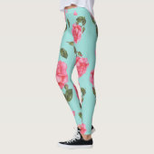 ウォーターカラーピンクローズボタニックイラストレーション レギンス (左)