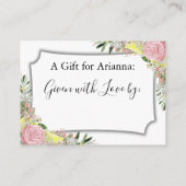 ウォーターカラーピンクローズレモンズディスプレイブライダルシャワー エンクロージャーカード (裏面)