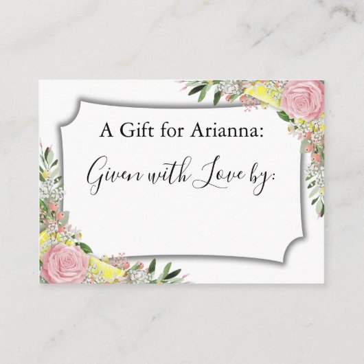 ウォーターカラーピンクローズレモンズディスプレイブライダルシャワー エンクロージャーカード (裏面)