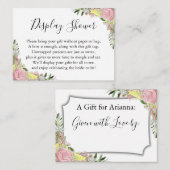 ウォーターカラーピンクローズレモンズディスプレイブライダルシャワー エンクロージャーカード (正面/裏面)