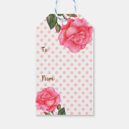 ウォーターカラーピンクローズ水玉模様バレンタインデー ギフトタグ (裏面)