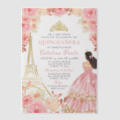 ウォーターカラーピンクローズ金ゴールドティアラパリキンセアニラ ベラム紙招待状 (正面)