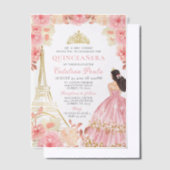 ウォーターカラーピンクローズ金ゴールドティアラパリキンセアニラ ベラム紙招待状 (オフセット)