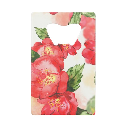 ウォーターカラーピンクローズ クレジットカード栓抜き (正面)