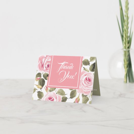 ウォーターカラーピンクローズ サンキューカード (正面)