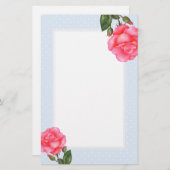 ウォーターカラーピンクローゼスフローラアート水玉模様 便箋 (正面/裏面)